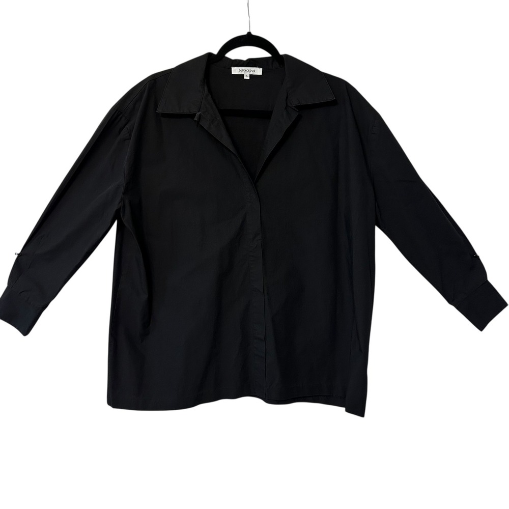 OLIVACEOUS Black Cotton Long‎ Sleeve Collared Button Up Shirt Womens Size S
